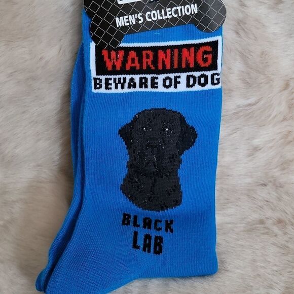 FOOZYS MEN'S "BEWARE OF DOG" BLACK LABRADOR ROYAL BLUE CREW SOCKS, NEW WITH TAGS - Picture 3 of 6